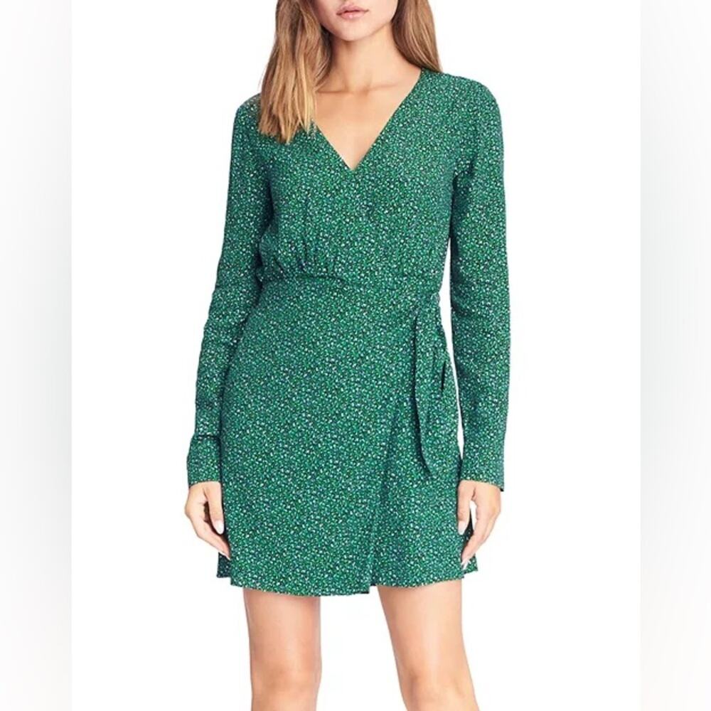 Anthropologie Sanctuary Green Micro Leopard Animal Print Wrap Dress Long Sleeve